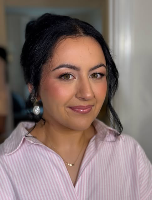 Soft glam makeup with rosy lips and luminous skin